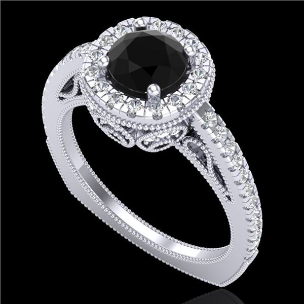 1.55 ctw Fancy Black Diamond Engagment Art Deco Ring 18k White Gold - REF-112F8M