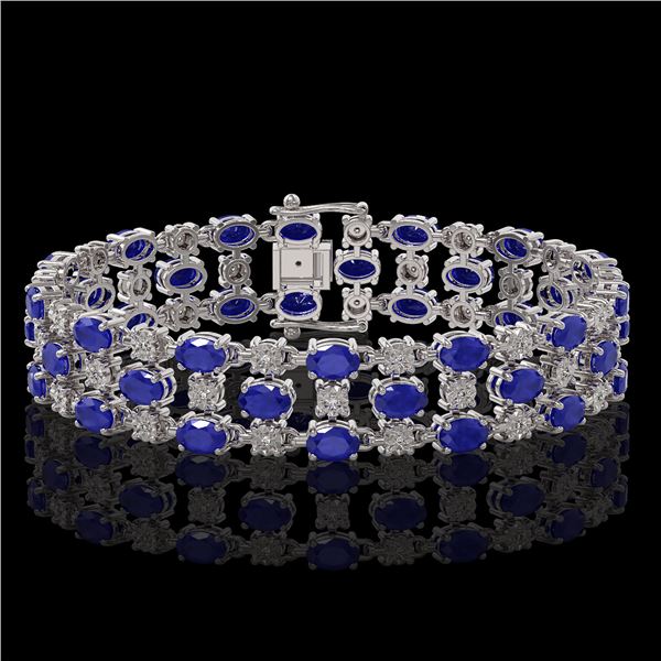 25.85 ctw Sapphire & Diamond Bracelet 10K White Gold - REF-272N8F