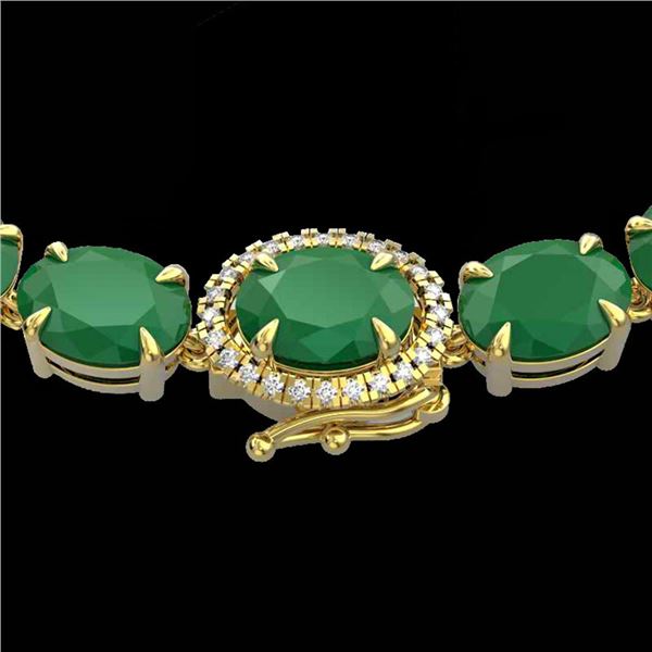 54.25 ctw Emerald & VS/SI Diamond Micro Pave Necklace 14k Yellow Gold - REF-418Y2X