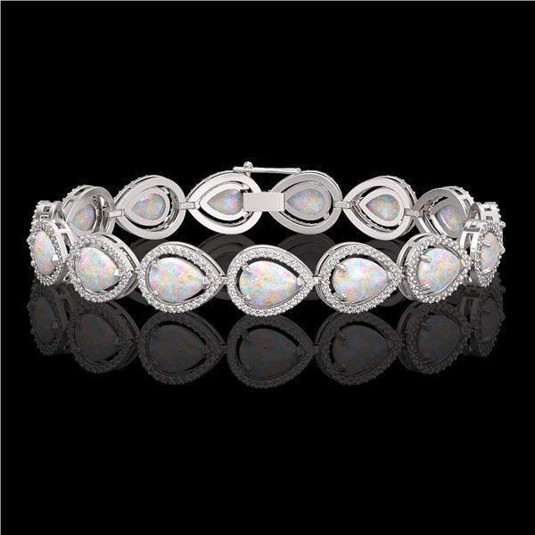 17.15 ctw Opal & Diamond Micro Pave Halo Bracelet 10k White Gold - REF-321R6K