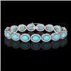 Image 1 : 15.83 ctw Turquoise & Diamond Micro Pave Halo Bracelet 10k White Gold - REF-260G8W