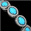 Image 3 : 15.83 ctw Turquoise & Diamond Micro Pave Halo Bracelet 10k White Gold - REF-260G8W