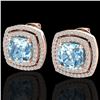 Image 1 : 4.05 ctw Sky Blue Topaz & Micro VS/SI Diamond Earrings 14k Rose Gold - REF-94F5M