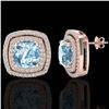 Image 2 : 4.05 ctw Sky Blue Topaz & Micro VS/SI Diamond Earrings 14k Rose Gold - REF-94F5M