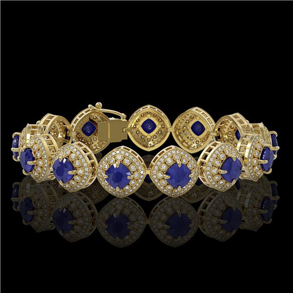 37.35 ctw Sapphire & Diamond Victorian Bracelet 14K Yellow Gold - REF-870A9N