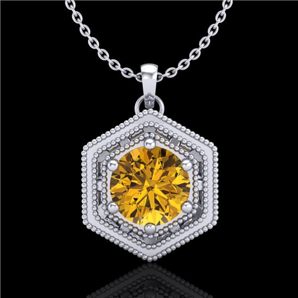 0.76 ctw Intense Fancy Yellow Diamond Art Deco Necklace 18k White Gold - REF-94X5A