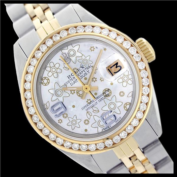 Rolex Ladies Two Tone 14K Gold/SS, Arabic Dial with Diamond Bezel, Sapphire Crystal