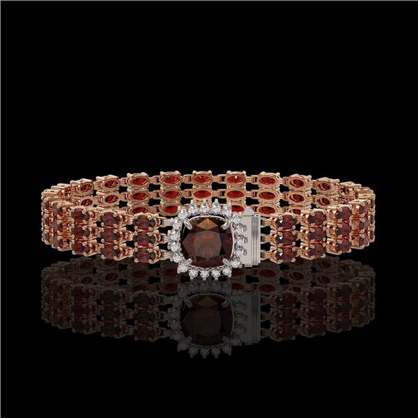 25.08 ctw Garnet & Diamond Bracelet 14K Rose Gold - REF-281N8F