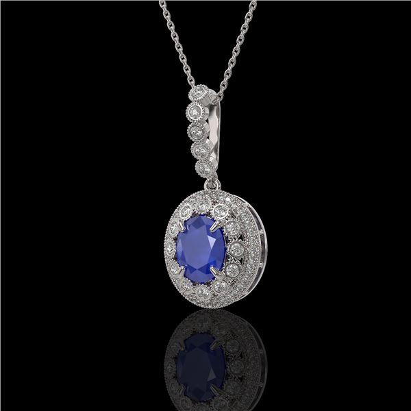 4.67 ctw Sapphire & Diamond Victorian Necklace 14K White Gold - REF-123F6M