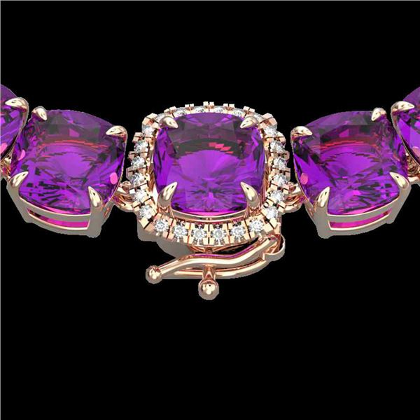 116 ctw Amethyst & Diamond Micro Pave Necklace 14k Rose Gold - REF-350X2A