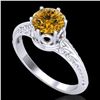 Image 1 : 1 ctw Intense Yellow Diamond Engagment Art Deco Ring 18k White Gold - REF-180K2Y