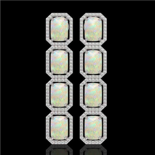 12.99 ctw Opal & Diamond Micro Pave Halo Earrings 10k White Gold - REF-236W4H