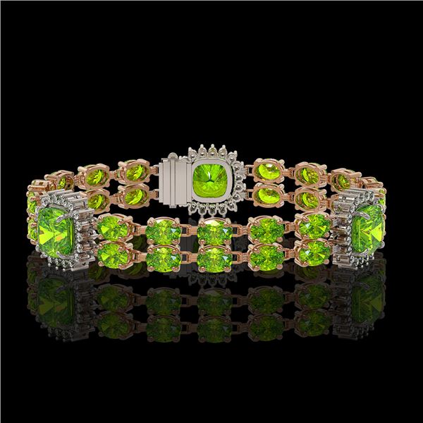 18.93 ctw Peridot & Diamond Bracelet 14K Rose Gold - REF-259K3Y