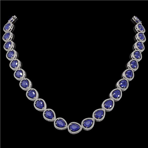 64.01 ctw Sapphire & Diamond Micro Pave Halo Necklace 10k White Gold - REF-733Y5X