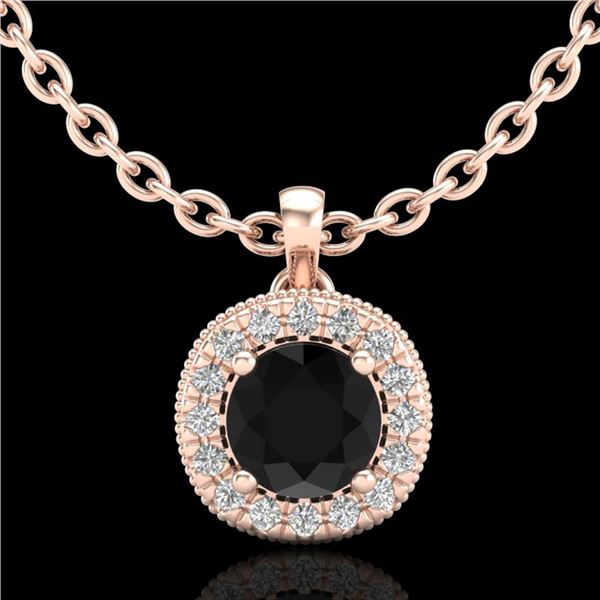 1.1 ctw Fancy Black Diamond Art Deco Stud Necklace 18k Rose Gold - REF-79H3R
