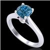 Image 1 : 1.08 ctw Fancy Intense Blue Diamond Art Deco Ring 18k White Gold - REF-121W4H
