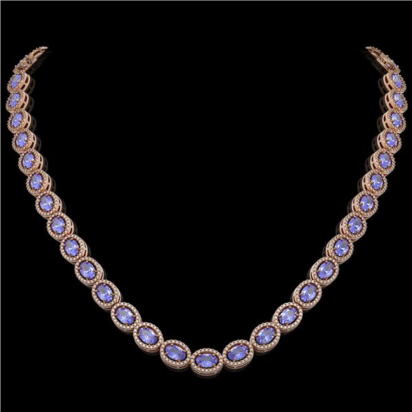 31.96 ctw Tanzanite & Diamond Micro Pave Halo Necklace 10k Rose Gold - REF-672K8Y