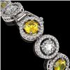 Image 3 : 13.76 ctw Canary & Diamond Micro Pave Bracelet 18K White Gold - REF-1461A3N