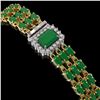 Image 2 : 28.74 ctw Emerald & Diamond Bracelet 14K Yellow Gold - REF-318H2R