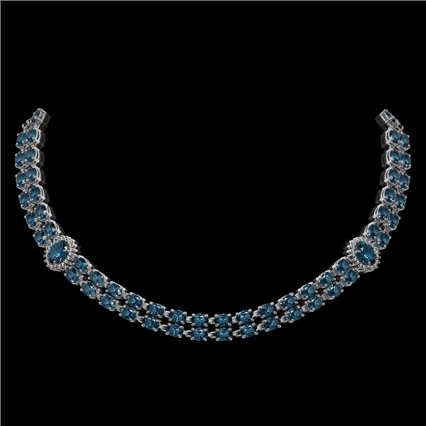 39.28 ctw London Topaz & Diamond Necklace 14K White Gold - REF-454H5R
