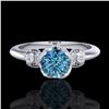 Image 2 : 1 ctw Intense Blue Diamond Engagment Art Deco Ring 18k White Gold - REF-107X3A