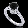 1.5 ctw Fancy Black Diamond Engagment Art Deco Ring 18k White Gold - REF-109X3A