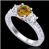 1.41 ctw Intense Fancy Yellow Diamond Art Deco Ring 18k White Gold - REF-227F3M