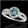 1.25 ctw SI Certified Fancy Blue Diamond Halo Ring 10k White Gold - REF-121F4M