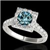2 ctw SI Certified Blue Diamond Solitaire Halo Ring 10k White Gold - REF-158H2R