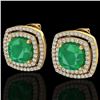4.95 ctw Emerald & Micro Pave VS/SI Diamond Earrings 18k Yellow Gold - REF-116X4A