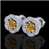 1.51 ctw Intense Fancy Yellow Diamond Art Deco Earrings 18k White Gold - REF-247F3M