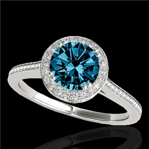 1.55 ctw SI Certified Fancy Blue Diamond Halo Ring 10k White Gold - REF-135A2N