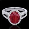 Image 1 : 3 ctw Ruby & Micro Pave VS/SI Diamond Halo Ring 18k White Gold - REF-78M2G