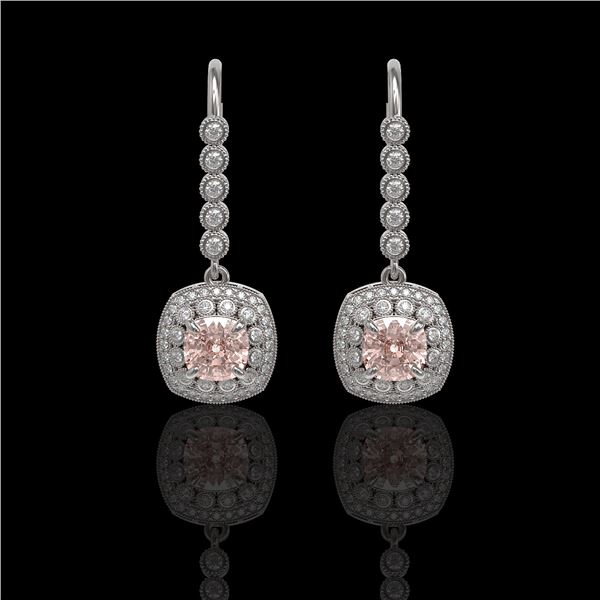 4.3 ctw Certified Morganite & Diamond Victorian Earrings 14K White Gold - REF-172N8F