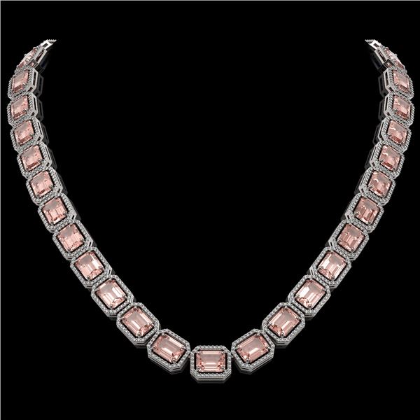 81.64 ctw Morganite & Diamond Micro Pave Halo Necklace 10k White Gold - REF-1728R2K