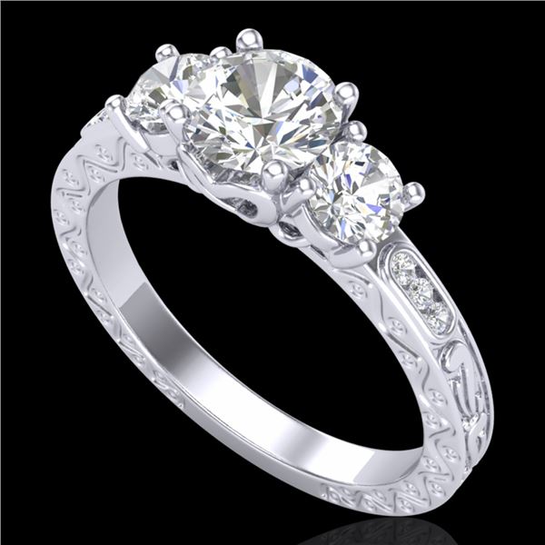 1.41 ctw VS/SI Diamond Solitaire Art Deco 3 Stone Ring 18k White Gold - REF-263R6K