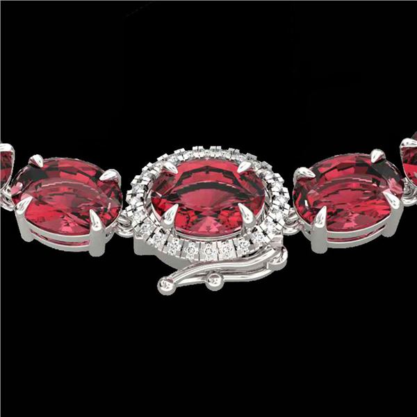 35.25 ctw Pink Tourmaline & Diamond Micro Necklace 14k White Gold - REF-418H2R