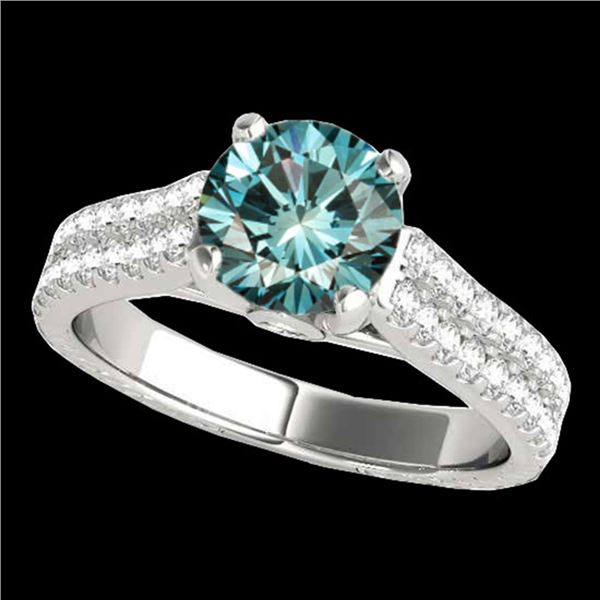 1.61 ctw SI Certified Fancy Blue Diamond Pave Ring 10k White Gold - REF-135G2W