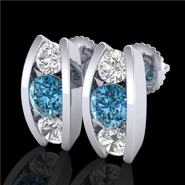 2.18 ctw Fancy Intense Blue Diamond Art Deco Earrings 18k White Gold - REF-254G5W