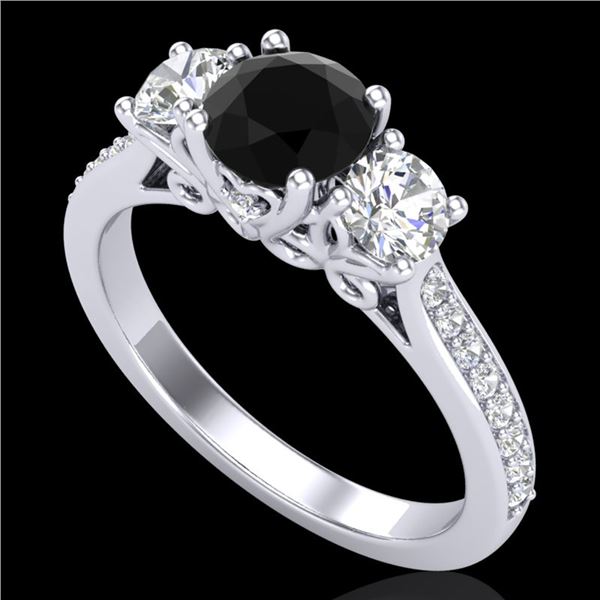 1.67 ctw Fancy Black Diamond Art Deco 3 Stone Ring 18k White Gold - REF-156Y4X