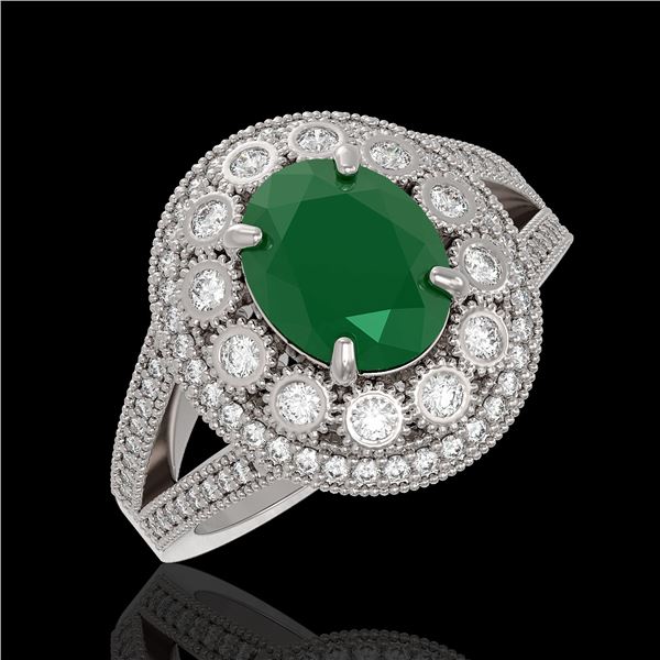 4.55 ctw Certified Emerald & Diamond Victorian Ring 14K White Gold - REF-143N6F