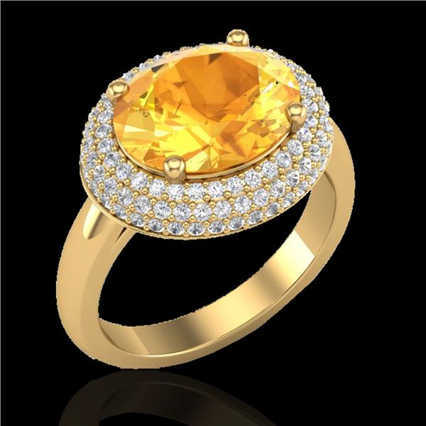 4 ctw Citrine & Micro Pave VS/SI Diamond Certified Ring 18k Yellow Gold - REF-98Y5X