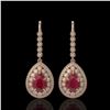 Image 1 : 10.15 ctw Certified Ruby & Diamond Victorian Earrings 14K Rose Gold - REF-279M3G
