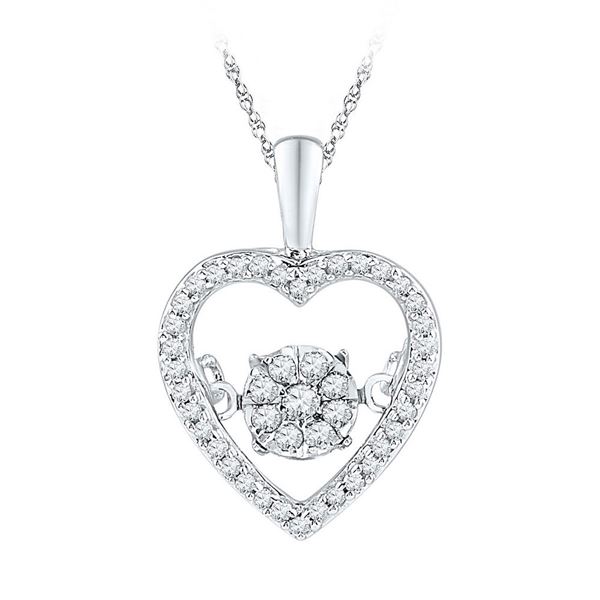 Round Diamond Cluster Moving Twinkle Heart Pendant 1/5 Cttw 10KT White Gold