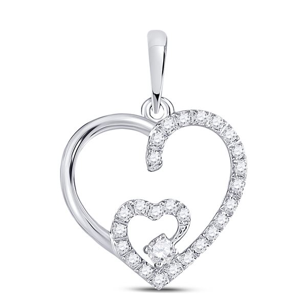 Round Diamond Fashion Heart Pendant 1/10 Cttw 10KT White Gold