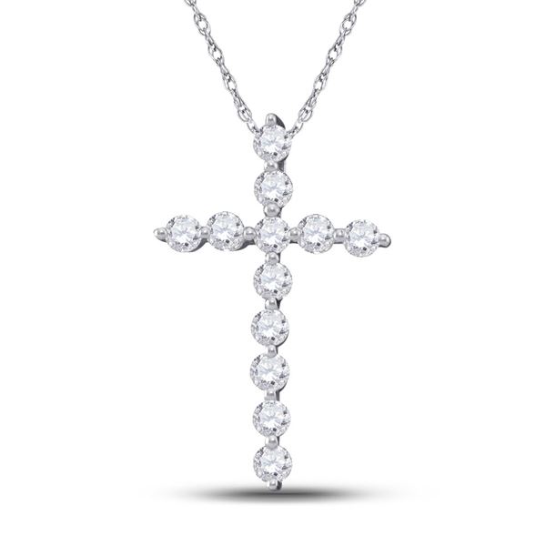 Round Diamond Cross Pendant 1/2 Cttw 14KT White Gold