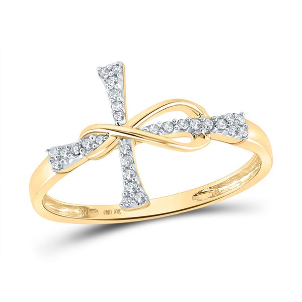 Round Diamond Cross Infinity Band Ring 1/10 Cttw 10KT Yellow Gold