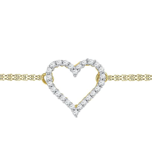Round Diamond Heart Bracelet 1/8 Cttw 10KT Yellow Gold