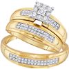 Image 1 : Diamond Cluster Matching Wedding Set 1/3 Cttw 10KT Yellow Gold