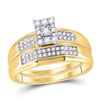Image 2 : Diamond Cluster Matching Wedding Set 1/3 Cttw 10KT Yellow Gold